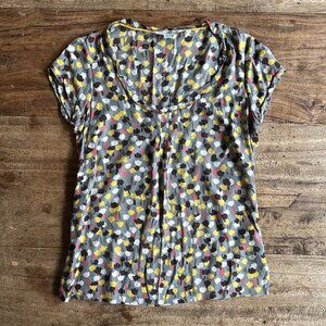 EUC Boden Multicolor Grey Abstract Floral Silk Blend Short Sleeve Shirt SIZE 4